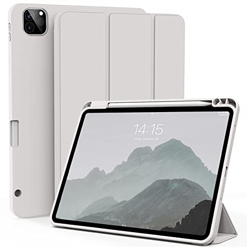 ZOYU Hülle für iPad Air 13 Zoll M3/M2 & iPad Pro 12.9 Zoll (6./5./4. Gen) | Einfaches weiches TPU-Rückteil, Stützt Pencil Pro & Pencil (USB-C), Auto Sleep/Wake Funktion,Hellgrau
