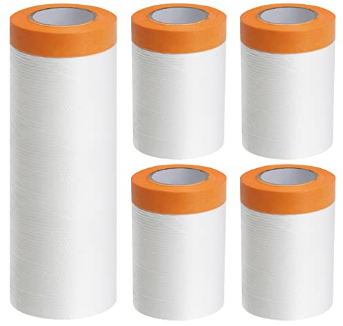 Guichangkai 5Pcs Masking Film Dust Sheet Roll, Plastic Masking Film Rolls 2 Different Sizes Dust-Proof & Waterproof Shields for Furniture, Cabinet, Painting, Covering(150cm*20m,55cm*20m)