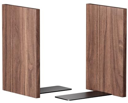 Muso Wood Buchstützen aus Massivem Walnuss Holz, Buchstütze Holz für Regale | 1 Paar Bücherstützen für Schule, Büro und zu Hause, 18x12x10.5cm