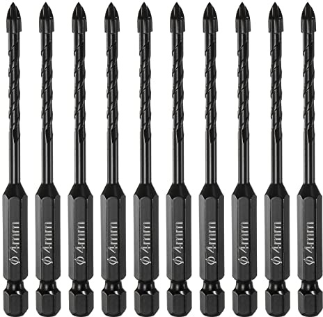 sourcing map 10pcs Masonry Drill Bits, 4mm Concrete Drill Bit 1/4 Hex Shank Ceramic Tile Drill Bit Carbide Tip for Brick, Glass, Plastic, Ceramic Tile, Wall Mirror, Black