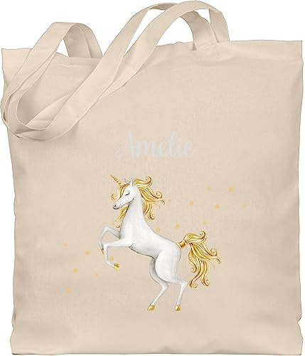 Baumwolltasche - Einhörner - Einhorn Unicorn - Unisize - Naturweiß - wechselkleidung beutel kita personalisierte tasche kindergarten unicorns name jutebeutel einkaufstasche für kinder einhörnern