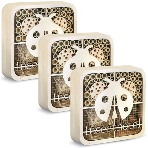 ISOTRONIC Insektenhotel, umweltfreundliches Insektenhaus für Marienkäfer, Bienen und andere Insekten im Garten - Kinderfreundliches Bienenhotel Naturholz (Marienkäfer)