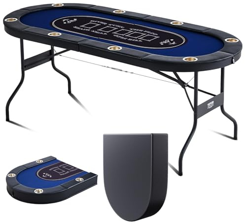 VEVOR Casino Pokertisch Klappbare Tischbeine 1830 x 820 x 720 mm (L x B x H), Faltbarer Pokertisch, Schwarz & Blau Pokerauflage Klapptisch für 8 Spieler, Pokertisch mit Staubschutzhülle Tragbar