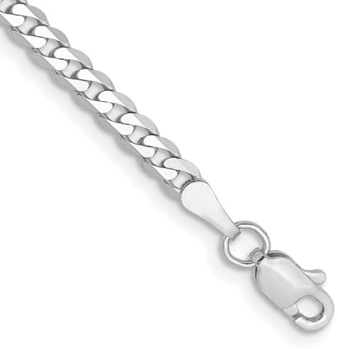 14 Karat Weißgold, massiv, poliert, 2,9 mm, flach, Panzerkette, Armband, Karabiner, Gliederarmband für Damen und Herren, 20 centimeters, Gold Metall Weißgold, Kein Edelstein