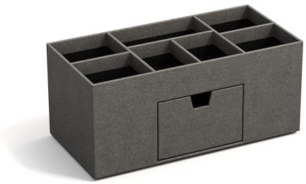 BIGSO VENDELA Schreibtisch Organizer mit 7 Fächern und Schublade – Ablagebox aus Faserplatte und Papier in Leinenoptik – Schreibtischset für Büromaterial – grau