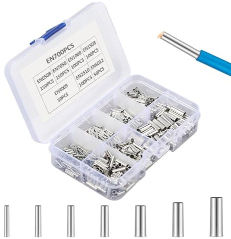 Jeffdad Lot de 700 embouts de câble, 0,5/0,75/1/1,5/2,5/4,0/6,0 mm² - Assortiment d'embouts de câble non isolés de 0,5 à 6,0 mm²
