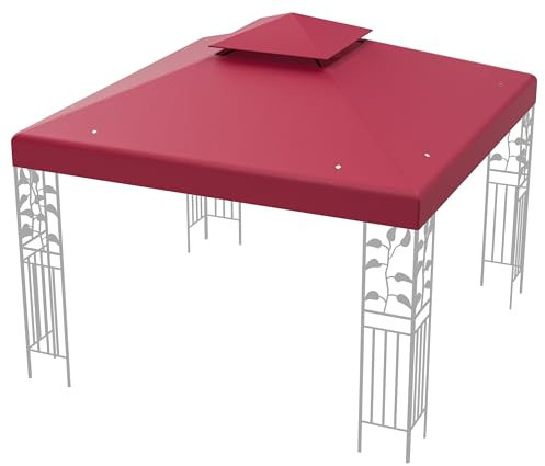 HOMASIS Ersatzdach für Pavillon, Pavillondach 3 x 3 m, wasserdichter Pavillonabdeckung mit UV-Schutz, Pavillonplane mit Entwässerungslöchern & Klettverschlüssen (Weinrot, Doppeldach)