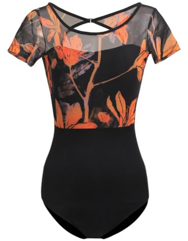 ROYAL SMEELA Body Balletto Maniche Corte Donna - Body Ballo Classico Stampato per Danza Classica e Ginnastica