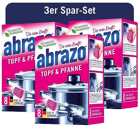 abrazo Topf & Pfanne | 24 Reinigungskissen, 3x8 Stk. für Töpfe & Küche, Spülschwamm mit veganer Pflanzenseife, Küchenschwamm, Reinigungsschwamm