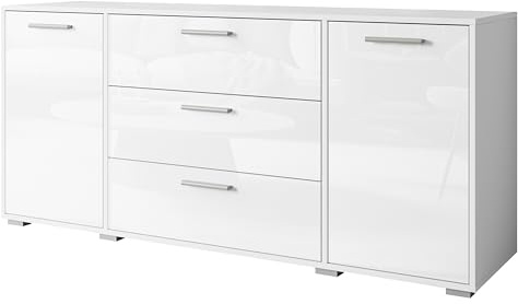 MINIO go for it - Kommode mit Schubladen 150 cm Breit TOGA I Sideboard für Wohnzimmer Schlafzimmer Flur I Moderne Komodenschrank I Kommode Weiss Hochglanz/Weiss