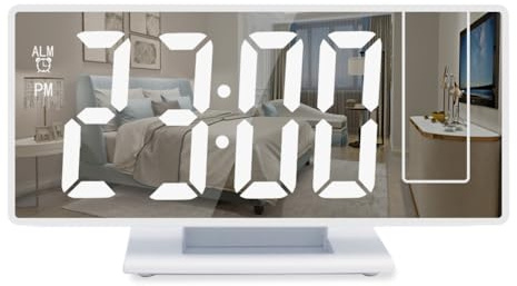 Despertador proyector, radio despertador con proyección con pantalla LED, brillo ajustable a 3 niveles y rotación de 180 ° y configuración, alarmas Snooze para mesilla de noche, oficina doméstica