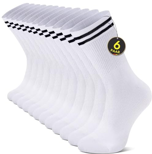 YouShow 6 pares de calcetines de tenis para hombre y mujer, calcetines deportivos, transpirables, retro, de algodón, color blanco y negro, Blanco * 6, 39-42