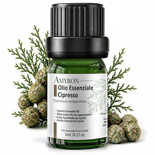 Olio Essenziale di Cipresso AMYRON 5ml | Cupressus sempervirens | 100% Puro E Naturale Aromaterapia | Tonificante | Purificante Ideale Per Diffusore Oli Essenziali | Uso terapeutico Senzo OGM