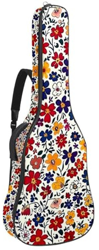 Gitarrentasche für Bassgitarre, 101,6 cm, 101,6 cm, doppelter verstellbarer Schultergurt, Akustikgitarre, Gitarrenkoffer, wasserdicht, Oxford-Stoff, dicker Schwamm, niedliches buntes Blumenmuster,