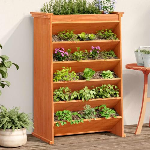 NQJIBUE Home Garden - Fioriera per erbe aromatiche a 6 ripiani, in legno di pino massiccio, 69 x 40 x 101,5 cm, colore: Marrone