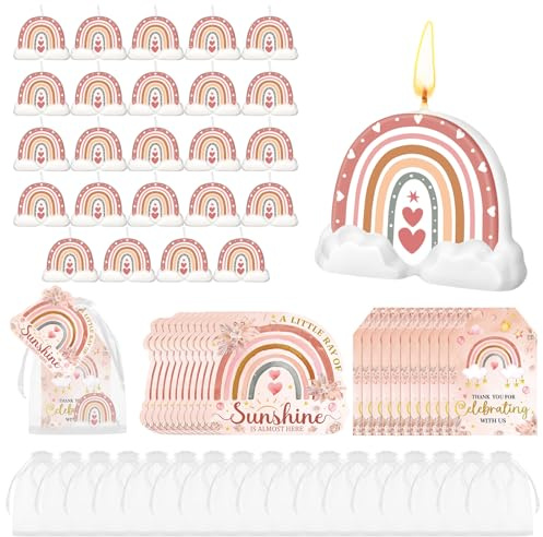 Conelist 24 Sets Boho Baby Shower Decorations Rainbow Candle Tealight with Organza Bag and Thank You Card Bulk Baby Shower Party Favors Gifts Christian Decor for Guest Inspirational Birthday Wedding