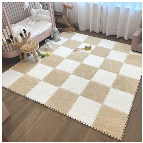 KUANGGE 120 Stück ineinander greifende Plüsch-Teppichfliesen, 30 x 30 cm große Puzzle-Teppichquadrate, Patchwork-Schaumstoffmatten, Flauschige Bodenfliesen aus Eva-Schaum, schaffen Sie einen sichere