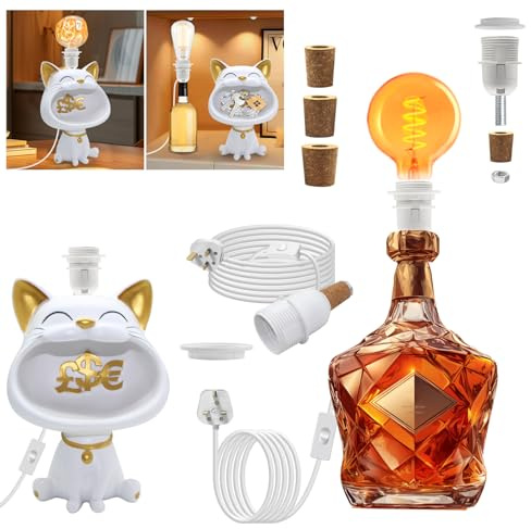 DIY Bottle Lamp Kit,Lamp Kit For Table Light, Bottle Light Adaptor, 15x20 cm White Table Lamp Base for Bedside Desk,E27 Bulb Holder with 240 cm Plug and Switch,Support Add Lampshade, for Living Room