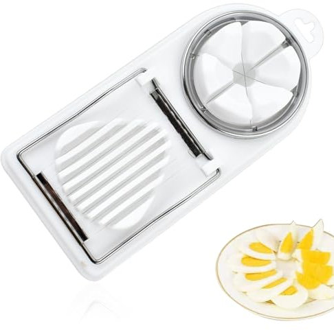 Pelador de Huevos Cocidos Combi con 3 funciones, para cortar champiñones y huevos cocidos de forma limpia y precisa, Cortador de huevos, patatas cocidas, hilo de corte de acero inoxidable (Blanco)