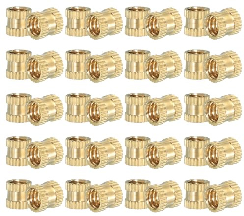 PATIKIL Inserti filettati da 1/4-20, 40 pezzi, dadi zigrinati in ottone metrici femmina, inserti termostabili per componenti in plastica per stampa 3D (1/4-20x8x8mm)