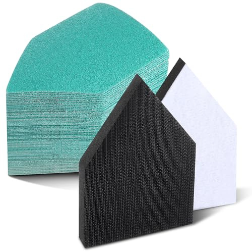 Ceoighe 80PCS Detail Sander Sandpaper and 2 Sanding Interface Pads Compatible with M12 Sanders, 80, 120, 150, 180, 240 Grit, 3.5 X 2.5in, Heavy Duty Hook & Loop Triangle Detail Sanding Paper