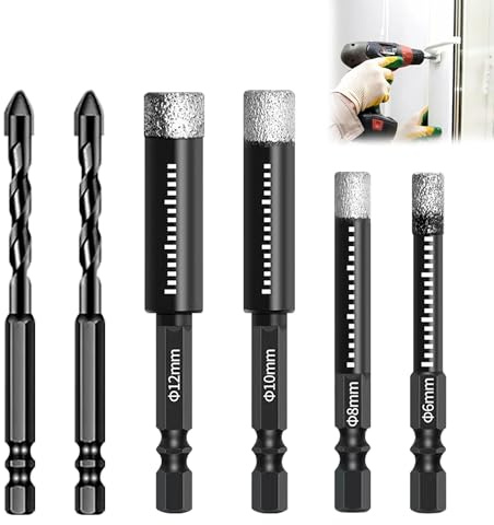 Porcelain Tile Drill Bit 6mm Tile Drill Bit 6PcsTile Drill Bits Masonry Drill Bits Set Diamond Drill Bits 6/8/10/12mm Dry Diamond Drill