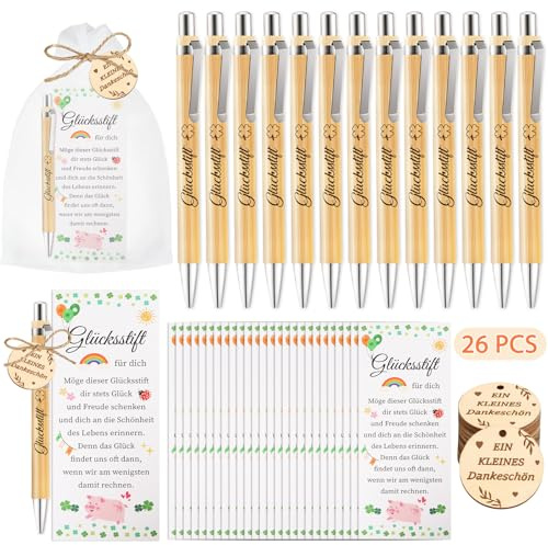 TUZELIYA 26 Sets Glücksstift Kugelschreiber Geschenke Holz für Kollegen, Abschiedsgeschenk Kollegen, Dankeschön Geschenk für Kollegen Erzieherin Lehrer Schuler Ruhestand