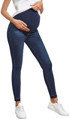 Pantalón de maternidad para mujer – Pantalón jegging de maternidad de denim elástico corte skinny, 14, M