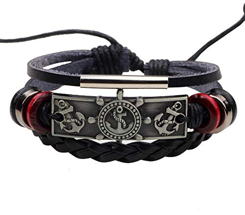 Generisch Armband Leder Herren,Verstellbares, Handgewebtes Armband Aus Echtem Leder Mit Anker- Und Rudermotiv, Energieschmuck Für Männer Und Frauen