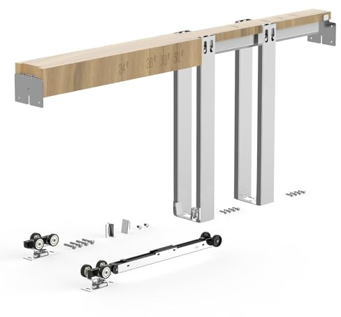 VEVOR Kit de Contre-châssis pour Porte Coulissante 61-91,4 cm de Largeur et 203,2 cm de Hauteur, Système de Porte Escamotable avec Mécanisme de Fermeture Douce Bidirectionnelle, en Acier Galvanisé