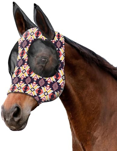 XFSRG Masque Anti Mouche Cheval Éastique Protection UV Maille Respirante Masque Anti Mouche pour Chevaux Extérieur(Violet/M)