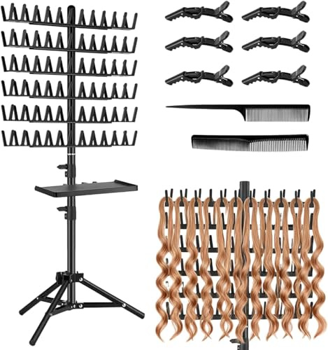 gresonic Support de coiffure professionnel avec plateau pour perruques - 144 pinces pour tresses, extensions et postiches