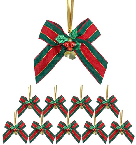 HONGP 10 Pack Christmas Bows for Tree Gift Wrap Decorations - Festive Ribbon Bow Ornaments for Xmas Tree, Christmas Party Gift Baskets Wreaths, Gifts & Holiday Home Decor