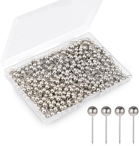 MYHOGOOD 400Pcs World Map Push Pins Round Drawing Pins, Travel Map Small Thumb Tacks, Marking Pushpins for Cork Board Notice Bulletin Picture Photo Home Office School Craft DIY (Sliver)