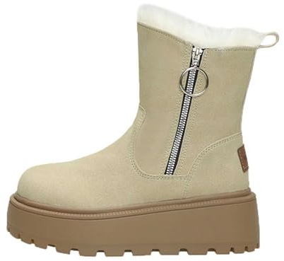 Doposci Ragazzo Scarpe da Ginnastica Donna Invernali Stivaletti Neri Anfibi Pelosi Flock Beige 38