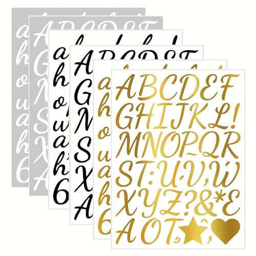 ARYIMYDP 18 hojas pegatinas letras oro negro blanco, stickers alfabeto vinilo 1 pulgada, números símbolos adhesivos para tarjetas, scrapbooking, regalo, para tarjetas DIY, para rotulación, accesorio