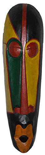 AFRICAN HAND CARVED WOODEN TRIBAL MASK ORANGE LIPS WALL DECOR