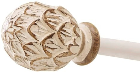 Loberon Gardinenstange Keene, Creme/braun | inkl. 12 Gardinenringen, Ausziehbar, Handgearbeitete Knäufe, Teleskopstange, Vorhangstange, Eisen, Mangoholz