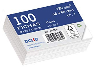 Dohe 30365 Karteikarten Nr. 1, unliniert, 100 Karten, Weiß, 180 g, 65 x 95 mm
