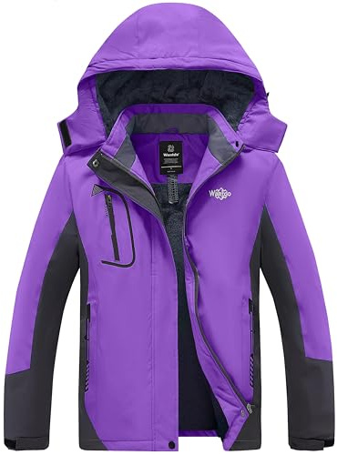 Wantdo Femme Veste de Ski Outdoor d'hiver Chaud Capuche Parka Violet 2XL