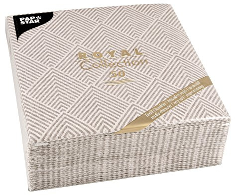 Papstar, 50 Servietten ROYAL Collection 1/4-Falz 40 cm x 40 cm braun Elegance, #86498