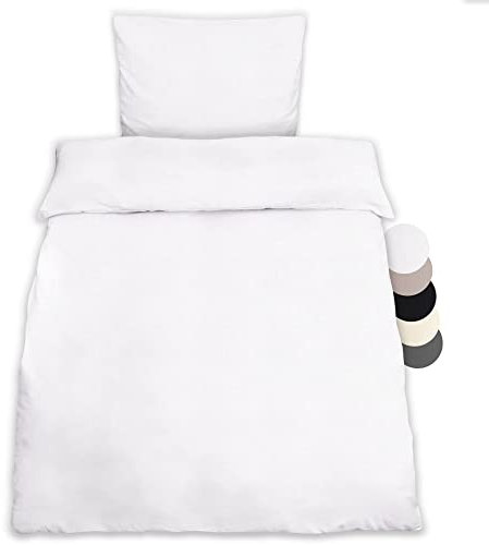 Beautissu 1er Set Renforcé Bettwäsche Set 135x200 cm Julie - Kissenbezug 80x80cm – Bettwäsche mit 1x Bettbezug & 1x Kopfkissenbezug - 2teilige Kühlende Sommerbettwäsche aus Baumwolle in Weiß