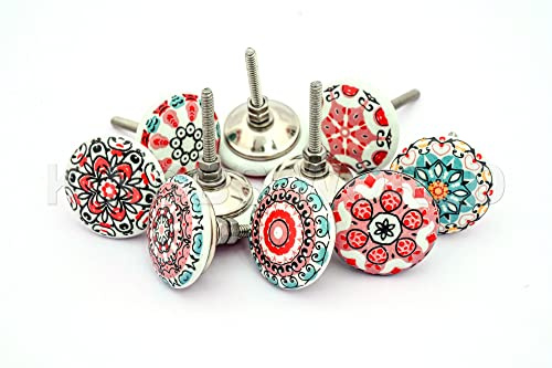 KNOBSWORLD Blandning av keramiska knoppar i vintagelook, 10 stycken, blomdesign, handtag för dörrar, skåp, lådor