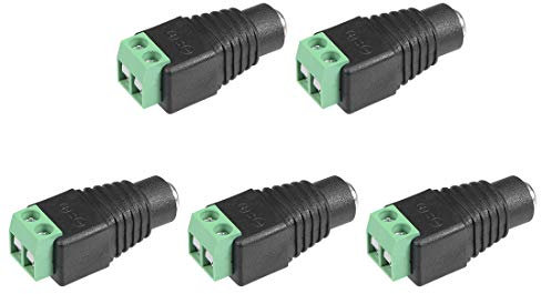 sourcing map 5Pcs 5.5x2.1mm Female DC Power Jack Plug Adapter Connector for LED Strip CCTV Camera Cable Wire Ends