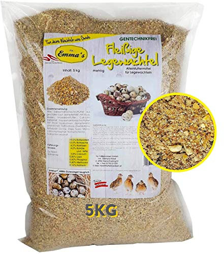 Emmas Wachtelfutter 5kg - Die fleißige Legewachtel | Alleinfuttermittel für Legewachteln | mehlige Form | ohne Gentechnik | hergestellt in Österreich | ausgewogene Körnermischung für Legewachteln