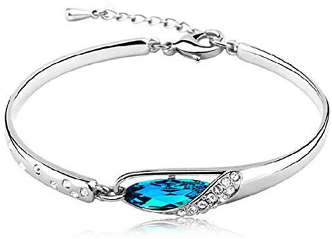 1 Pcs armband frauen Silber 925 mit Blau Zirkonia Mode Tropfen Glitzer Armreif Charm-Armbänder Einfache Geburtstage Geschenke für Frauen Mama Freundin