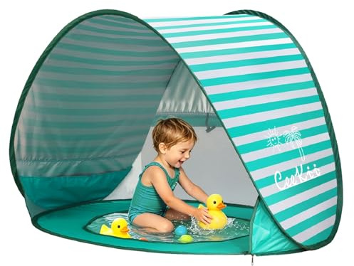 CeeKii Tienda de Playa Bebé Pop-up con Piscina, Carpa Playa Bebe Protección UV 50+,Carpa Plegable Portátil para Playa y Parque,Tienda 120 x 80 x 70 cm