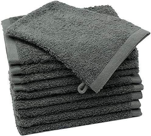 ZOLLNER 10er Set Waschhandschuhe in 17x21 cm - besonders weiche und saugstarke Waschlappen in grau - mit praktischem Aufhänger - waschbar bis 60°C - Baumwolle - Hotelqualität