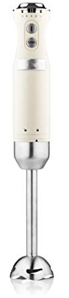 Westinghouse Retro stavmixer, 4 hastighetsinställningar, turbofunktion, 2 vingknivar, rostfritt stål, ergonomiskt handtag, avtagbar stång, förvaringsväska, 600 watt, röd, vit, WEMW11