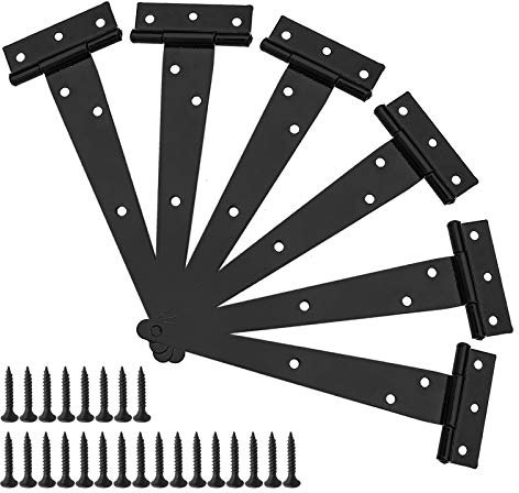 OTOTEC Lot de 6 charnières en T pour abri de jardin - 20,3 cm - Robuste - Matériel forgé - Antirouille - Noir - Avec vis de montage